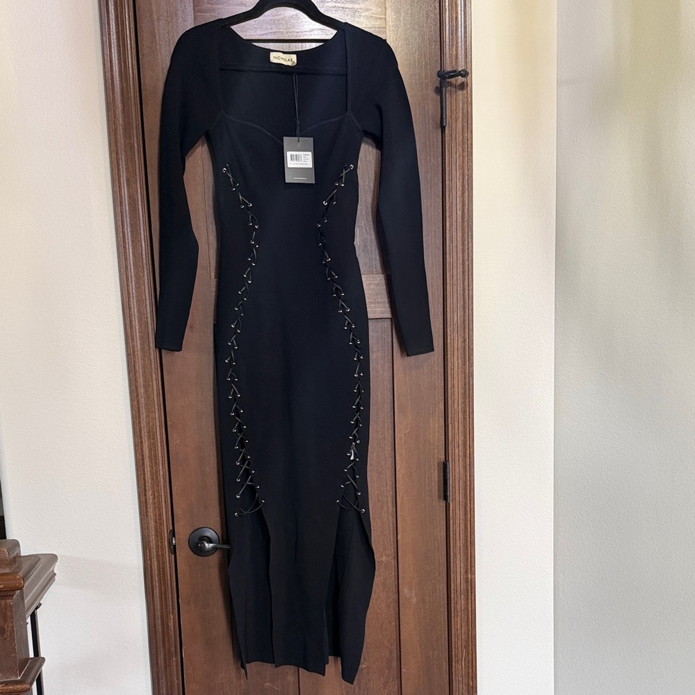 NWT Nicholas Arna Lace Up Midi Dress - Picture 2 of 5